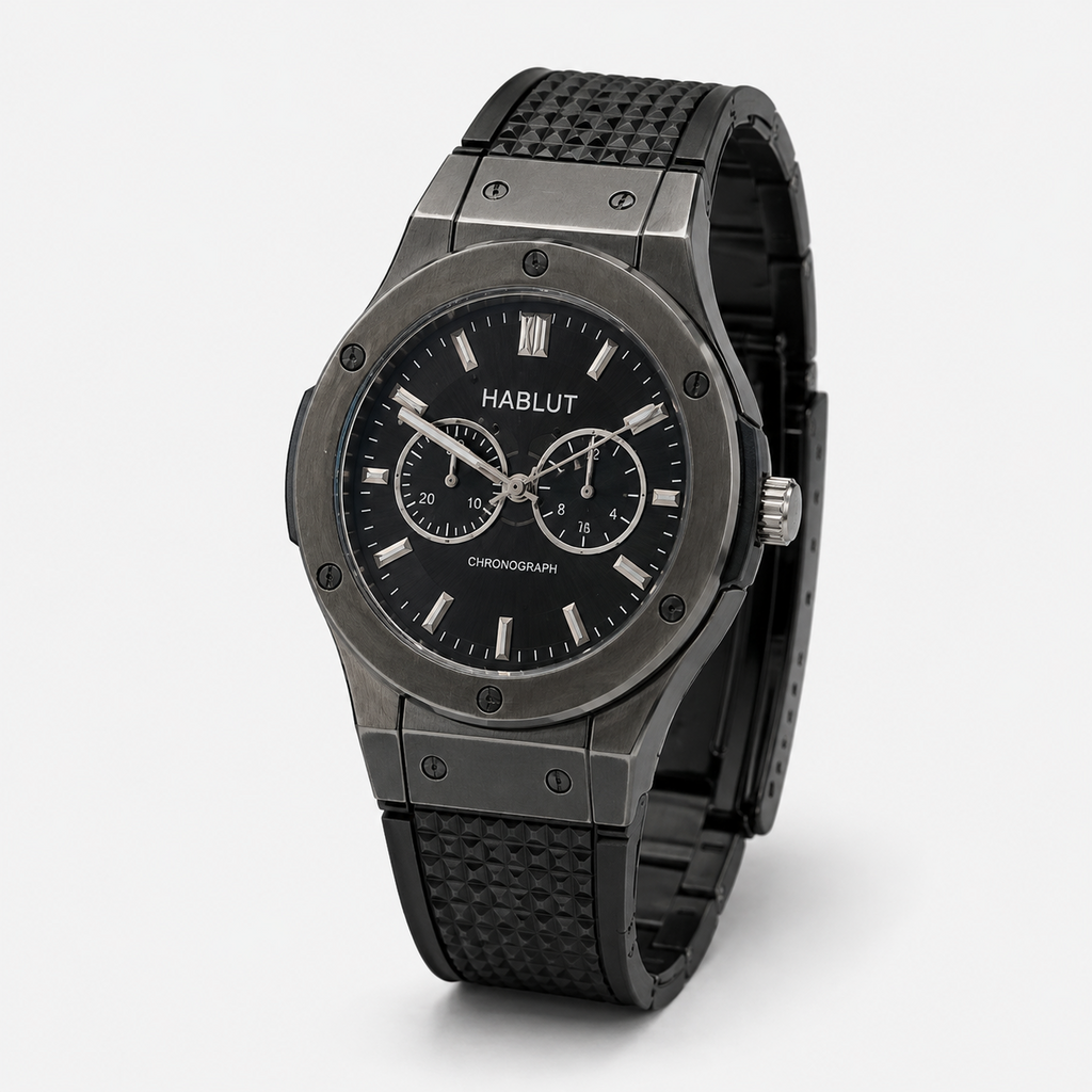 Luxury Black Chronograph Watch - Gunmetal Black